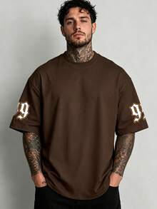 Men's Casual Slogan Letter Printed Round Neck Short Sleeve T-Shirt, Summer - Coffee Brown - View 2