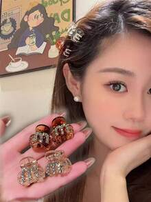 4pcs Mini Hair Claw Clips, Embedded With Rhinestone, Practical And Beautiful, Delicate All-Match Hair Accessories, Aesthetic - Multicolor - View 9