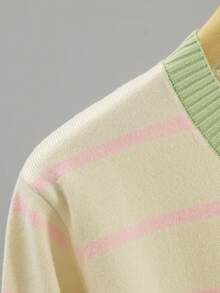 GIGOGOU New Basic Style Autumn/Winter Women's Casual Knit Striped Sweater Long Sleeve Pullover Soft And Comfortable - Apricot - View 10