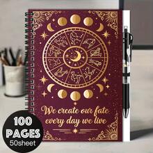 1 Set Mysterious Astrology Style 2D Cover Spiral Coil Notebook Set With Pen, 100 Pages Large Capacity, Suitable For Study And Work Records, Exquisite Constellation Pattern With Inspirational Quotes, Combining Aesthetics And Practicality, Perfect For Back To School, Daily Planning, Graduation Gift, Birthday Gift, Start A New Writing Experience! - C - View 7