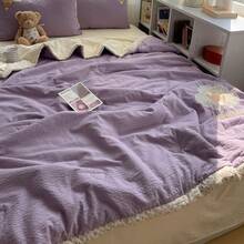 1 pieza Edredón delgado con ribete floral, estilo patchwork, edredón de aire acondicionado de verano, ropa de cama acolchada, estilo pastoral lindo, diseño de encaje suave & cómodo, adecuado para dormitorio, habitación, apartamento, primavera y verano, funda de almohada no incluida - Morado - Ver 8