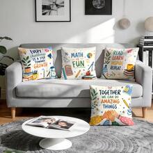 4pcs/1pc School Learning Theme Pattern Pillow Case Without Insert, Single-Sided Printed Pillow Case, Suitable For Living Room Bedroom Home Decor, All Seasons Pillow Case - Multicolor - View 6