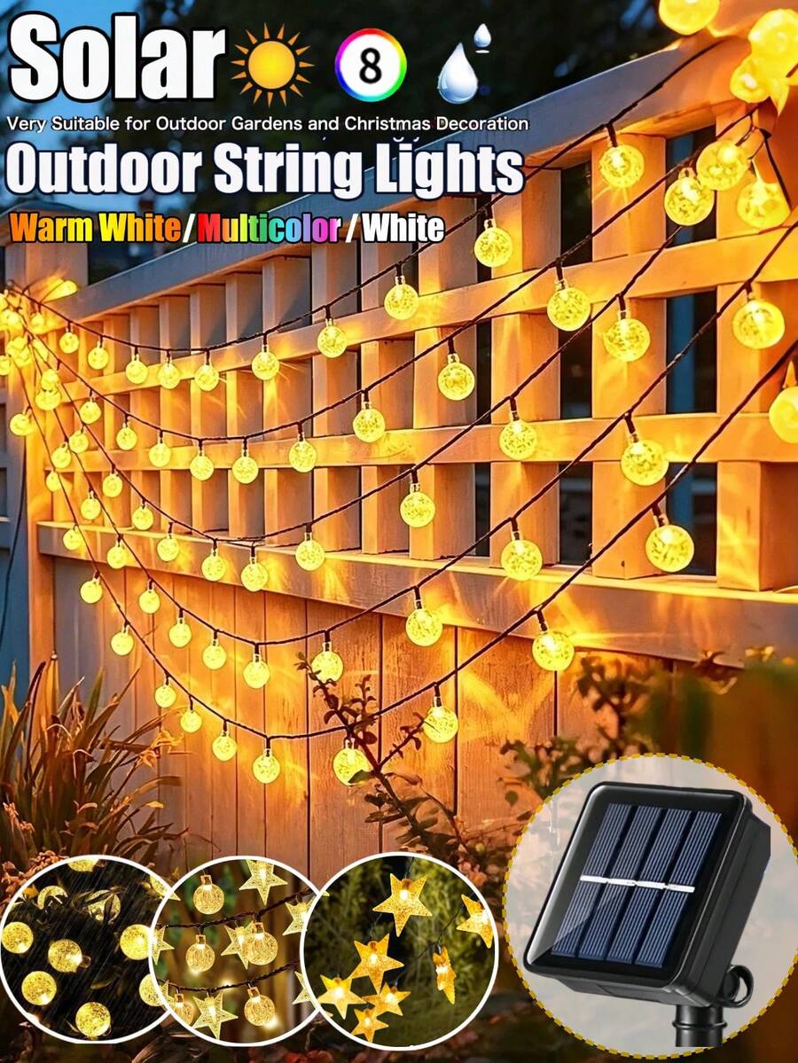 1PC Dây đèn LED năng lượng mặt trời ngoài trời -20/50/100LED, 8 chế độ chiếu sáng, đèn dây chống nước IP65, đèn dây năng lượng mặt trời ngoài trời cho vườn, sân, cắm trại, đám cưới, tiệc, cửa sổ, đình, tường, Giáng sinh, Halloween, trang trí lễ hội