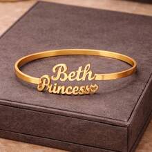 Customized Name Bracelet, Women's Bracelet, Minimalist Stainless Steel Jewelry, Personalized Double Name Bracelet, Customized Name Bangle, Couple Name, Friend Name, Family Name Accessory, Summer Accessory, Beach Accessory, Silver, Gold Open Bangle, Mother's Day Gift - Multicolor - View 5