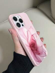 粉色皮革紋理水波紋花卉手機殼，適用於 Apple 15/16/17Pro Max/17Pro/16Pro Max/11Pro Max/12Pro Max/12/12Pro/13Pro Max/13/14 全系列，TPU 防摔軟殼，返校禮物，生日禮物 - 粉色 - 查看 3