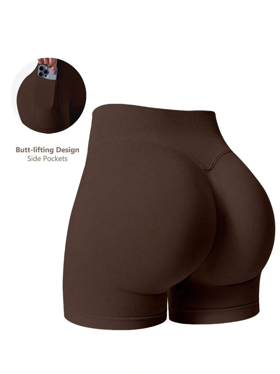 NcmRyu Women's Seamless Shaping Gym Workout Shorts With Side Pockets, Butt-Lifting Cycling Shorts