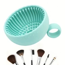 1pc Odorless Brush Cleaning Pad With Brush Cleaning Mat, Silicone Makeup Brush Cleaning Bowl, Suitable For Eyebrow, Foundation, Blush, Face And Eye Brushes - Multicolor - View 8