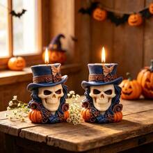 DIY Clay Mold 1pc Halloween Cowboy Hat Skull Candle Ornament Mold, Suitable For Making Resin, Plaster, Candle, Aromatherapy Supplies, Home Decor, Display Stand, Silicone Mold - Cowboy Hat Skull Mold - View 6