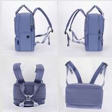 WANDF Grand sac à dos de voyage unisexe, idéal pour les étudiants, compatible avec les ordinateurs portables 17 pouces grâce à son ouverture pour câble de données, homologué comme bagage cabine, sac à dos professionnel avec poche arrière antivol. - Bleu gris - Voir 2