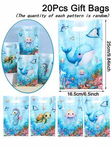 10/20/50个海洋动物礼品袋，鲸鱼和海龟图案糖果袋，带提手，海洋主题生日派对用品，零售购物袋和小企业用品，礼品包装袋，一周岁生日庆祝，水下主题派对礼品 - 海洋動物 - 查看 13