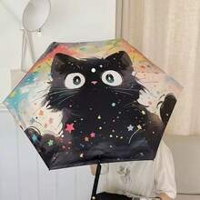 1pc Oil Painting Cat Pattern Mini Pocket Umbrella, Sun Protection And Rainproof Function, Convenient Storage, Suitable For Outdoor Use - Van Gogh Capsule Cat - View 11