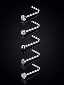 5pcs/9PCS/21pcs/36pcs/Stainless Steel Nose Rings Nose Studs Nose Jewelry - Silver - View 9