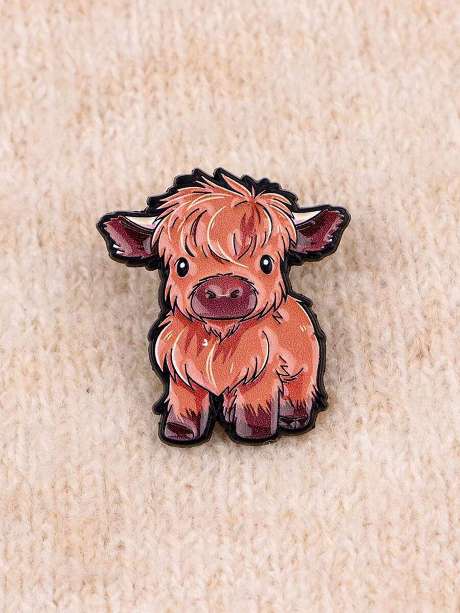 Cute Baby Highland Cow Enamel Brooch - Fluffy Animal Pin, Suitable For Backpacks And Jackets - Multicolor - View 1