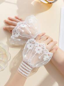 1 Pair Women's Lace Flare Decorative Fake Cuffs, Suitable For Outings And Party Styling - White-268 - View 4