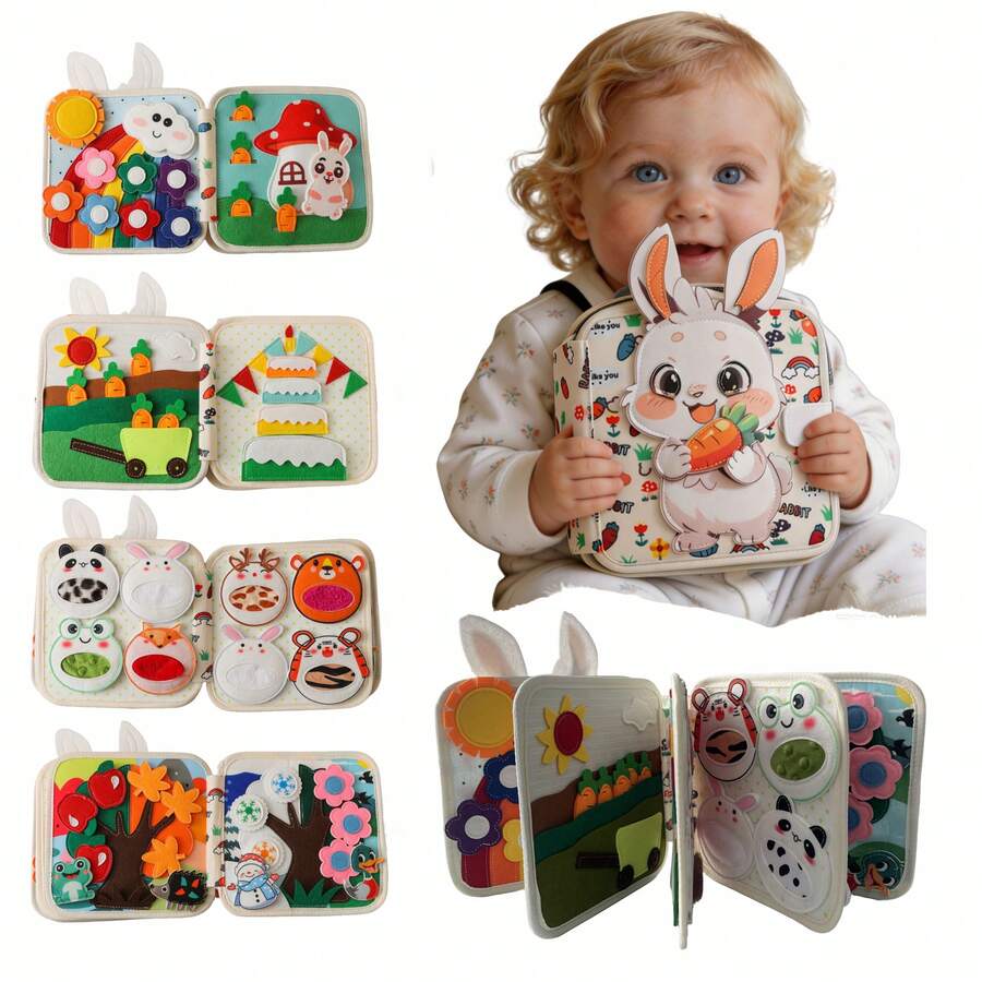 Rabbit Cloth Book - Built-In Rich Patterns & Interesting Shape Visuals, Children's Soothing Supplies, Helps Baby Cognitive Development, Baby Untearable Felt Book, Toy Early Education 3D Book Baby Cloth Book - Multicolor - View 1