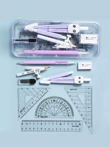 Juego de 10 piezas de brújula y regla, útiles escolares para estudiantes, papelería de dibujo para exámenes, regla y brújula multifuncional con soporte para bolígrafo, regla triangular, regla recta, transportador, clip para bolígrafo para dibujar, vuelta a la escuela - Conjuntos - Ver 16