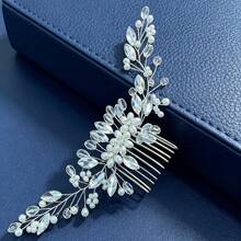 1pc Bridal Fashion Sweet Pearl Rhinestone Side Hair Accessory Exquisite Wedding Dress Updo Hair Comb,Haircomb - Gold - View 3