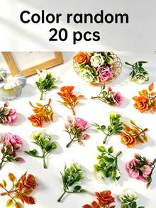 20件迷你人造玫瑰，7cm/2.8in逼真塑料花，易於照顧的四季花朵，適用於仙女花園、婚禮、房間裝飾、模型屋微縮、DIY手工藝和桌面中心裝飾，非常適合情人節、聖誕節、汽車、陽台、露台和花園 - 迷你玫瑰 - 查看 14