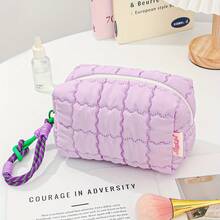 Quilted Toiletry Bag In Macaron Tones, With Woven Handle. Foldable, Spacious, Durable Polyester. - 紅色 - 查看 1