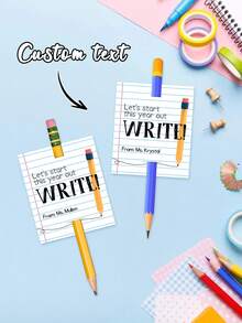 15pcs Custom Text Teacher Back To School Pencil Gift Tags, Personalized "Let's Start This Year Out WRITE!" Printable Tags, Cute Notebook Paper Design Tags For Classroom Gifts - Multicolor - View 1