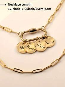 1pc Personalized Engraved Gold Lock Round Nameplate Necklace, Stainless Steel Necklace, Customized Name Pendant Necklace, Customized Gift For Loved Ones, Handmade Grandma Name Necklace, Multiple Name Necklace, Family Necklace, Women's Necklace, Women's Jewelry, Engraved Gift, Anniversary, Birthday Gift, Mother's Day, Holiday, Graduation Season Gift - Multicolor - View 5