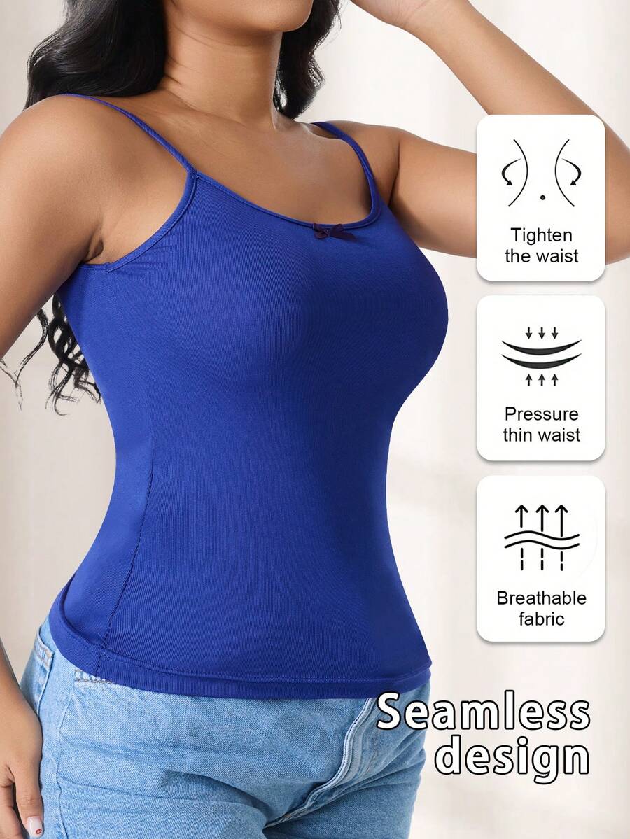 CELILIN 1 cái áo hai dây camisole, màu xanh gân sọc, ôm sát định hình, mặc bên trong - Màu xanh lam - Xem 1