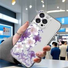 1個 Ins風清新木槿花與葉子素色圖案防滑柔軟手機殼，適用於 iPhone 11/12/13/14/15/16 Pro Max - 彩色 - 查看 3