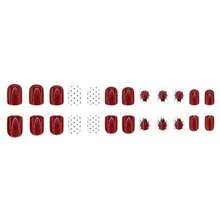 White Polka Dot Nails Short Square Red Press On Nails With Ladybug Pattern Design Gloss False Nail Detachable Artificial Acrylic Stick On Nail For Women Girls Manicure DIY 24 PCS - 波點美甲 51 - 查看 5