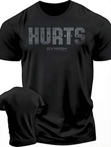Herren Bodybuilding T-Shirt mit Grafik, Kurzarm Gym-Shirt, "Hurts Everything"-Design für Fitness-Bekleidung, 100% Baumwolle, Unisex-Stil, Geschenke für Männer, GYM TEE - Schwarz - Übersicht 1