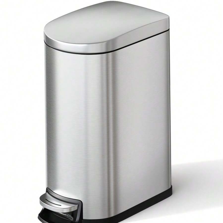 Slim 2.6 Gallon/10L Metal Bathroom Trash Can With Lid – Odor Control, Waterproof Step Pedal, Soft Close, Removable Inner Bucket, Rear Handle – Indoor Garbage Bin For Bedroom & Bathroom - B - View 1