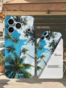 PJDNX 1 pieza Funda de teléfono con estampado de palmera tropical de verano, cielo azul, coco, océano, lunares, estilo de póster de vacaciones, película brillante, carcasa dura, recortes precisos para lente y auricular, cobertura completa, sensación ultraligera de mano desnuda, funda de teléfono 17 Pro Max, compatible con teléfono 16 Pro Max, 15 Pro Max, 14 Pro Max, moda de alta gama, teléfono divertido - Verde - Ver 3