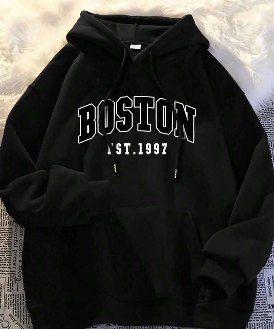 High-Quality Men's Hoodie In Spring And Autumn Style With Printed Letter Pattern. - Black - View 1