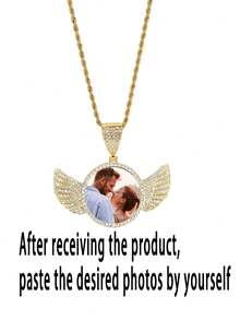 1pc Icy Angel Wing Photo Frame Pendant Necklace With Miami Cuban Chain, Rhinestone-Studded Angel Wing Custom Photo Cuban Link Necklace For Men, Shiny Statement Jewelry For Hip Hop Lovers, Commemorative Keepsake Jewelry, Can Put Your Favorite Photo - Fashion Angel Wings Photo Frame - View 10