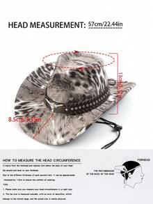 1pc Women's Original Fashionable Leopard Print Rivet Cowhide Belt Vintage Windproof Wide Brim Hat, Unisex European And American Style Western Cowboy Hat, Fashionable Minimalist Versatile Jazz Hat, Suitable For Daily Wear, Party, Western Theme Event, Gathering, Role Play, Graduation Ceremony, Costume Party, Festival, Birthday Celebration, Concert (Hat Chain Can Be Matched Individually) - Top Hat 1 - View 2