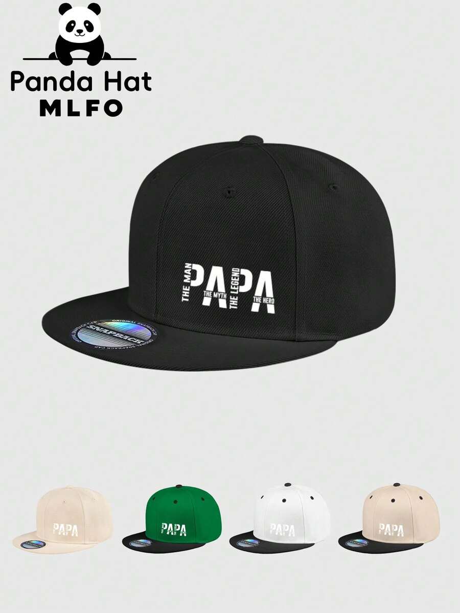MLFO 時尚新款Papa印花平簷嘻哈帽,透氣可調節老爹帽,適合休閒日常運動戶外釣魚露營,父親節禮物生日禮物 - papa - 查看 1