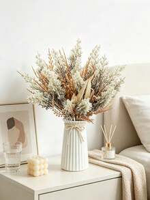 1pc Bohemian Style Artificial Reed & Willow Leaf Bundle, Suitable For Wedding, Tabletop Decor, Bridal Styling, Home Decor, Event Decor, Outdoor Decor, Holiday Decor, Valentine's Day Gift, DIY Floral Arrangement - Grey - View 8