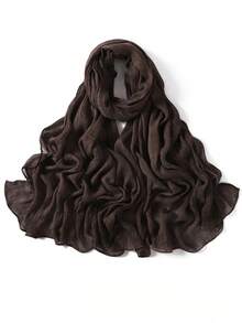 1pc Women's Solid Color Rolled Edge Pleated 100% Rayon Scarf, Fashion Casual Headscarf, Hijab - Multicolor - View 21