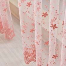 1件裝 穿桿式田園風刺繡透視窗簾，精緻碎花圖案，牛奶絲面料，適用於客廳、廚房、浴室 - 粉色 - 查看 10