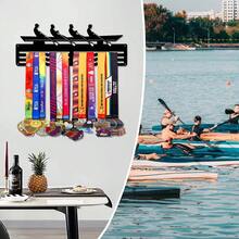 1PC Rowing Competition Gold Silver Bronze Medal Display Rack, Metal Wall Decor Storage Rack, Suitable For Sports Awards, Weather-Resistant Display For Collectibles, Perfect For Sports Enthusiasts And Athletes, Indoor And Outdoor Use, Ideal Gift For Sports Fans And Champions - Black - View 3