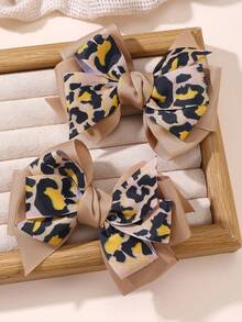 2pcs/4pcs Girls Leopard Print Bow Hair Clip Set Combination Suitable For Daily Decoration - Multicolor - View 4