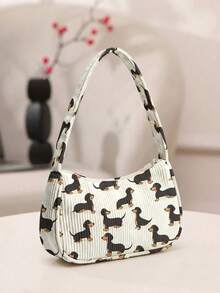 1pc Underarm Bag, Ultra-Lightweight & Convenient, Versatile & Practical Animal/Bow Pattern Printed Corduroy Underarm Bag, Soft Casual Daily Handbag, 2026 Teen Fashionable & Beautiful Casual Daily Handbag, With Zipper, Suitable For Boys And Girls - Multicolor - View 15