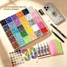 24000pcs 30-Grid (SS10) Flat Bottom Resin Rhinestone Set,DIY Craft Rhinestone Stickers,Craft Materials,Clothing Decoration,Jewelry Making,Suitable For Gift Box Embellishment,Name Tag Decoration,Comes With 4Pcs Jewelry Glues,Tweezers,Pen - A - View 13