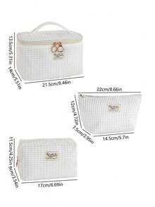 1 pieza/3 piezas Bolsa de maquillaje con diseño de gofre, bolsa de aseo de viaje para mujer, bolsa de almacenamiento de cosméticos de gran capacidad, bolsa de cuidado de la piel portátil, el amor hace que el mundo gire - Blanco - Ver 11