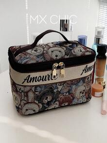 Cartoon Pattern Cosmetic Bag, Make Up Bag, Zipper Makeup Bag, Cosmetic Storage Bag, Cosmetic Organizer Bag, Makeup Bag, Toiletry Bag, Travel - Multicolor - View 1