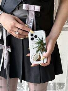 PJDNX 1個夏季熱帶風白色背景椰子與棕櫚樹印花手機殼，椰子、海洋、圓點、海報度假風，亮面薄膜硬殼，精準鏡頭與耳機孔開孔，全包覆，超輕量裸手感，Phone 17 Pro Max 手機殼，相容於 Phone 16 Pro Max、15 Pro Max、14 Pro Max 高端時尚趣味手機殼 - 駝色 - 查看 2