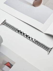MAPUCE 1PC Premium Slim Rhinestone Metal Denim Chain Band, Compatible With Apple Watch 38/40/41/42/44/45/46/49mm, Compatible With Apple Watch Series Ultra/SE/11/10/9/8/7/6/5/4/3/2/1, Adjustable Length, Double-Sided Rhinestone With Denim Chain Design, High-End Fashion - Silver - View 6