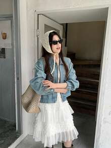 Layered Tulle Puff Cake Skirt Women Korean Style High Waist Slimming Versatile Petite A-Line Skirt Spring - White - View 4