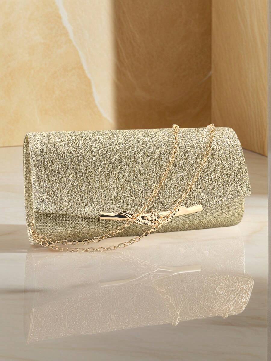 Gold Women's Evening Clutch Bag Envelope Design Party Wedding Girls Handbag With Chain Strap Shoulder Handheld Bag Velvet Fashion Wallet - Gold - View 1