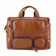 Bolso de hombro para hombre de cuero genuino vintage europeo y americano, maletín de negocios de alta gama de cuero de primera calidad para hombre. - 9913 Cuero encerado al aceite, marrón - Ver 8