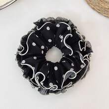 1pc Classic Black & White Polka Dot Double Layer Ruffle Chiffon Scrunchie, Vintage Gentle Elastic Hair Tie For Women, French Minimalist Aesthetic, Versatile Lightweight Fabric Hair Accessory Suitable For Daily Commute, School, Dating, Shopping, Outdoor Picnic And Vacation - Multicolor - View 7